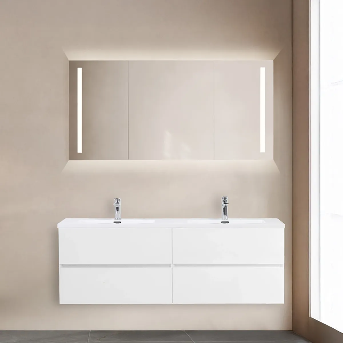 Badnor Melanie HVIT 150cm mbl.pk. (1501) Lilly speilskap