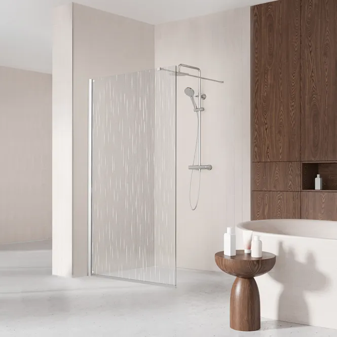 Hovedbilde Badnor Shildon dusjvegg/walk-in hjørne - KROM - WHITE STRING glassfelt - 110cm