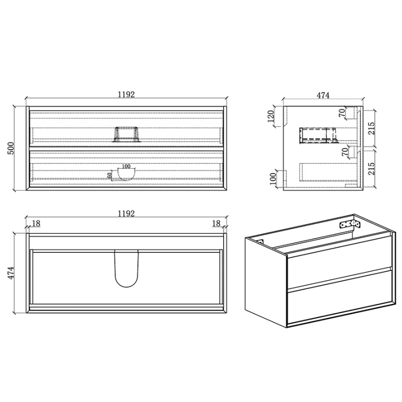 Badnor Martine 120cm enkel servant (6405) Leonora speil