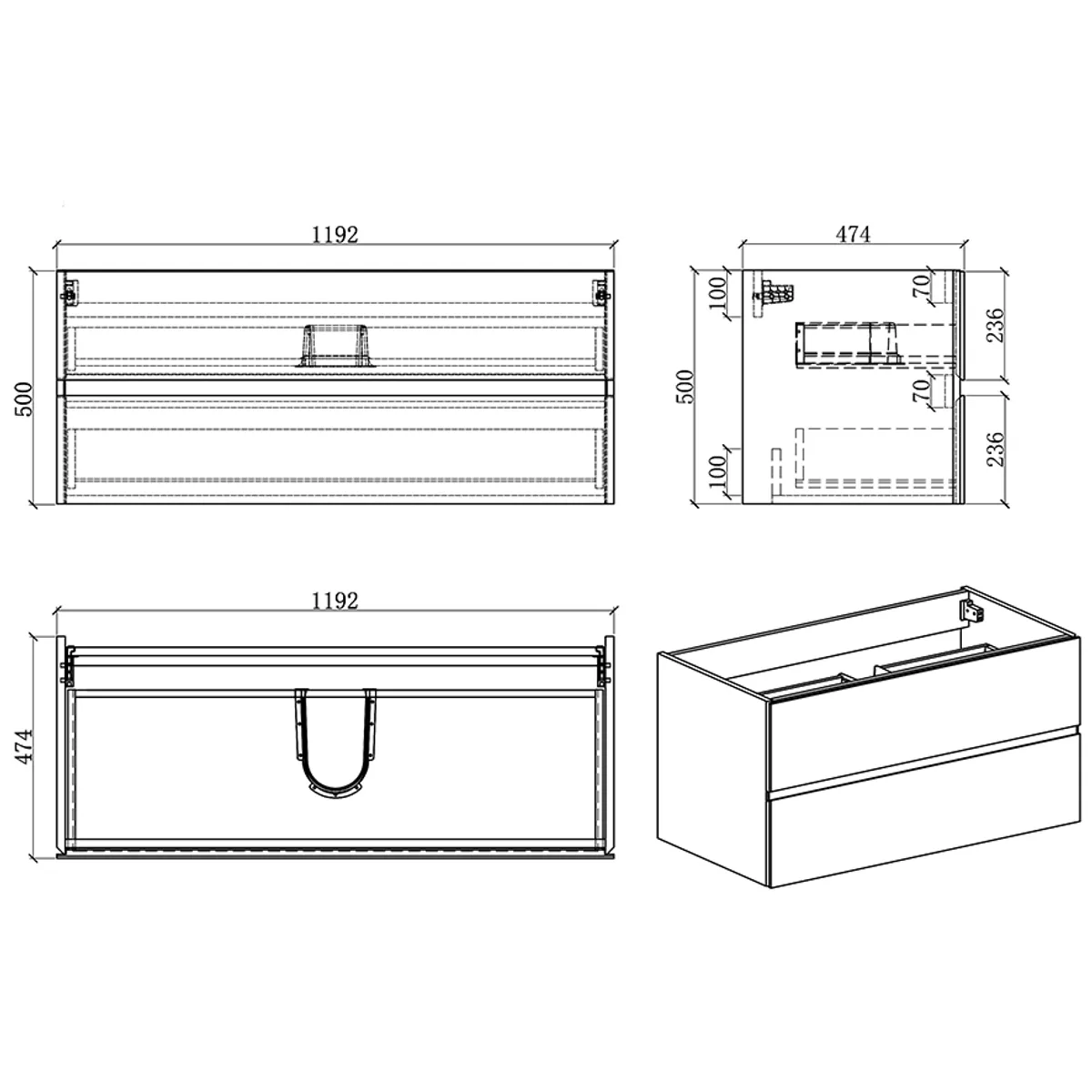 Badnor Mikala 120cm servantskap (enkel) m/HVIT benkeplate