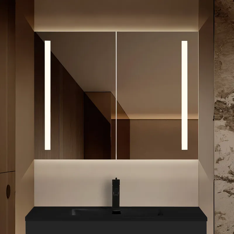 Badnor Leah speilskap (90cm), sort, m/stikkontakt og LED-lys