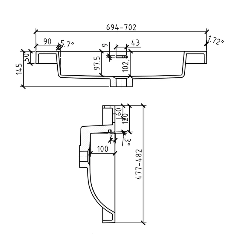 Badnor Melin/Malin 70cm hvit servant