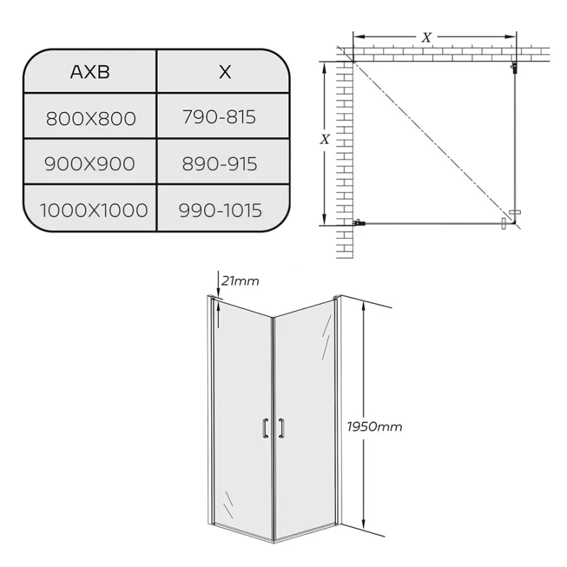 Badnor Grays dusjdør (rett) - 100cm - BØRSTET GULL