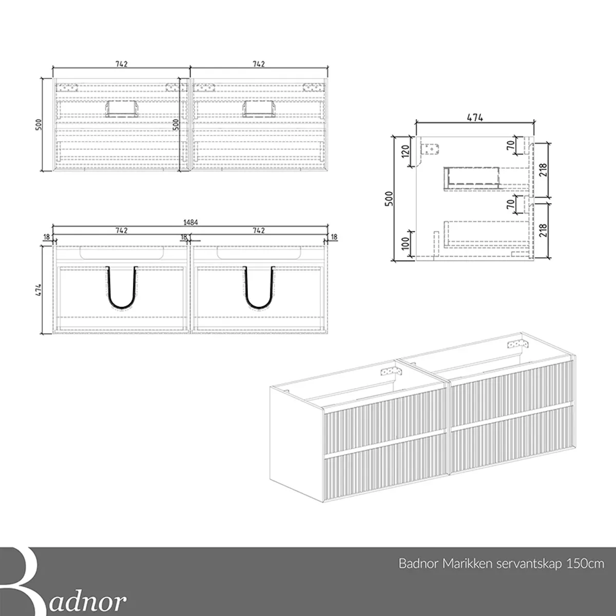 Badnor Marikken 150cm mbl.pk. (2411) Lilly speilskap