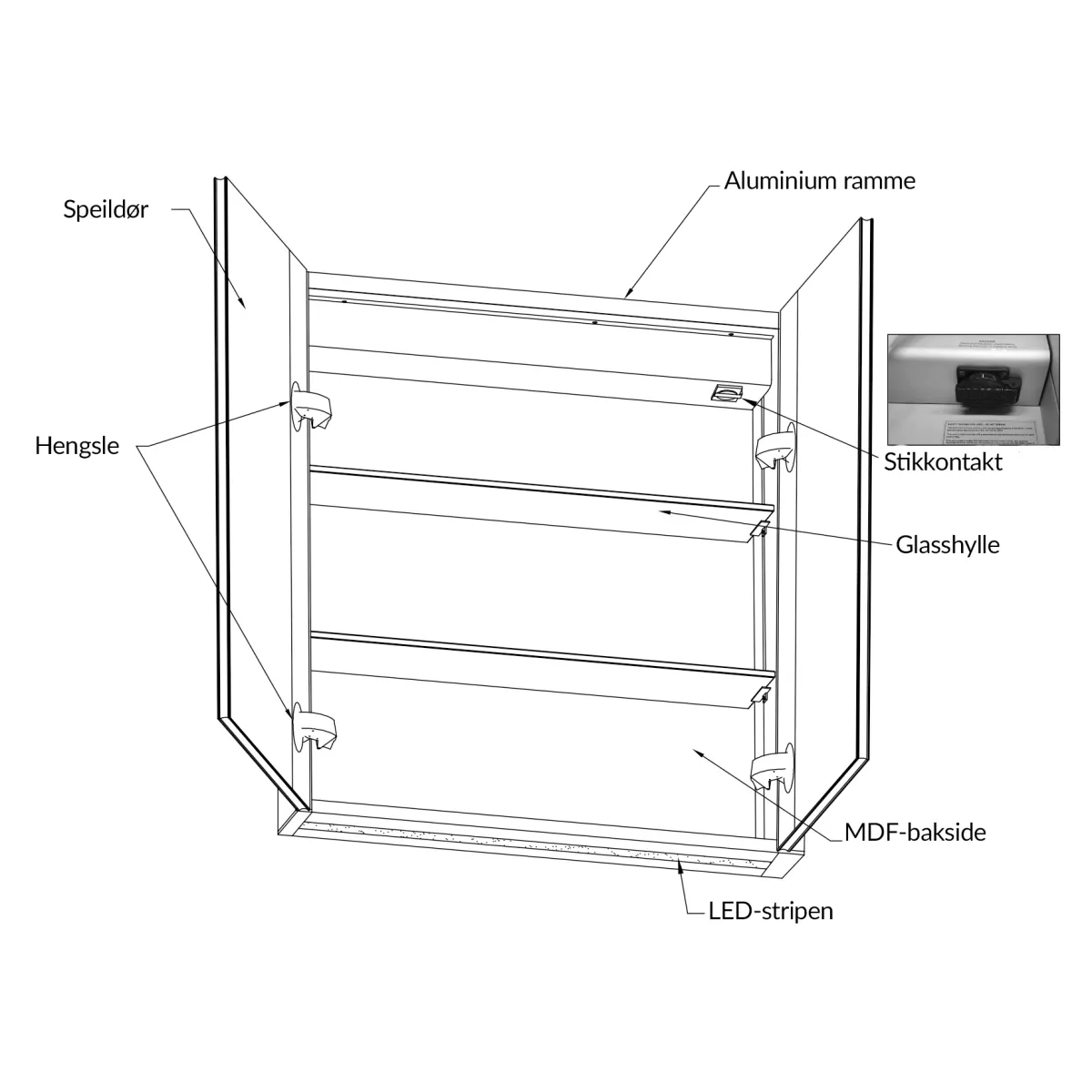 Badnor Melissa 75+40cm mbl.pk (97221) Lilly speilskap m/lys