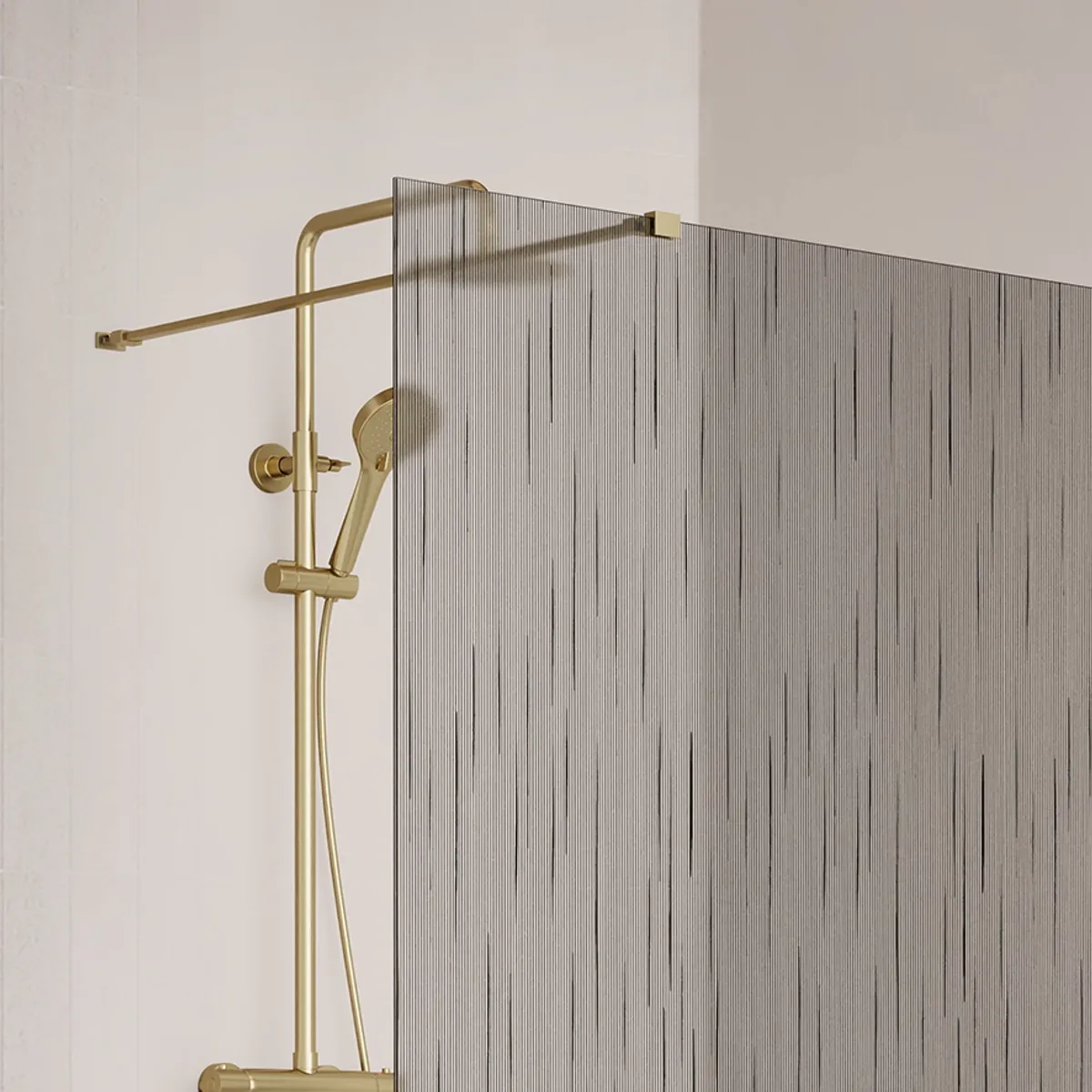 Badnor Shildon dusjvegg/walk-in hjørne - BØRSTET GULL - TINTED HARMONY glassfelt - 125cm