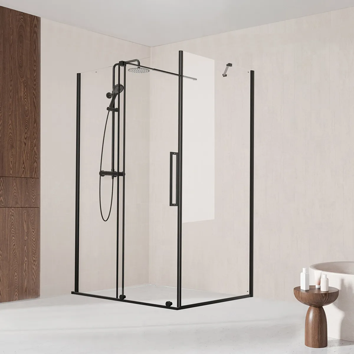 Badnor Køhler ll Dusjhjørne m/skyvedør 122-142x100cm - matt sort