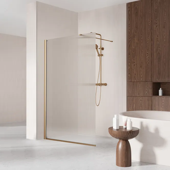Hovedbilde Badnor Shildon dusjvegg/walk-in hjørne - BØRSTET KOBBER - FLUTED glassfelt - 125cm