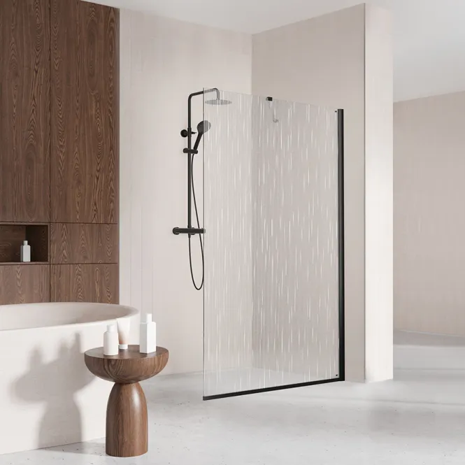 Hovedbilde Badnor Shildon dusjvegg/walk-in hjørne - MATT SORT - WHITE STRING glassfelt - 125cm