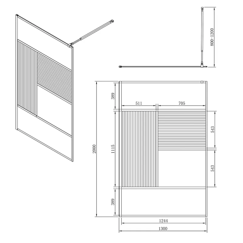 Badnor Aviemore dusjvegg/walk-in hjørne  - 130cm - BØRSTET GULL