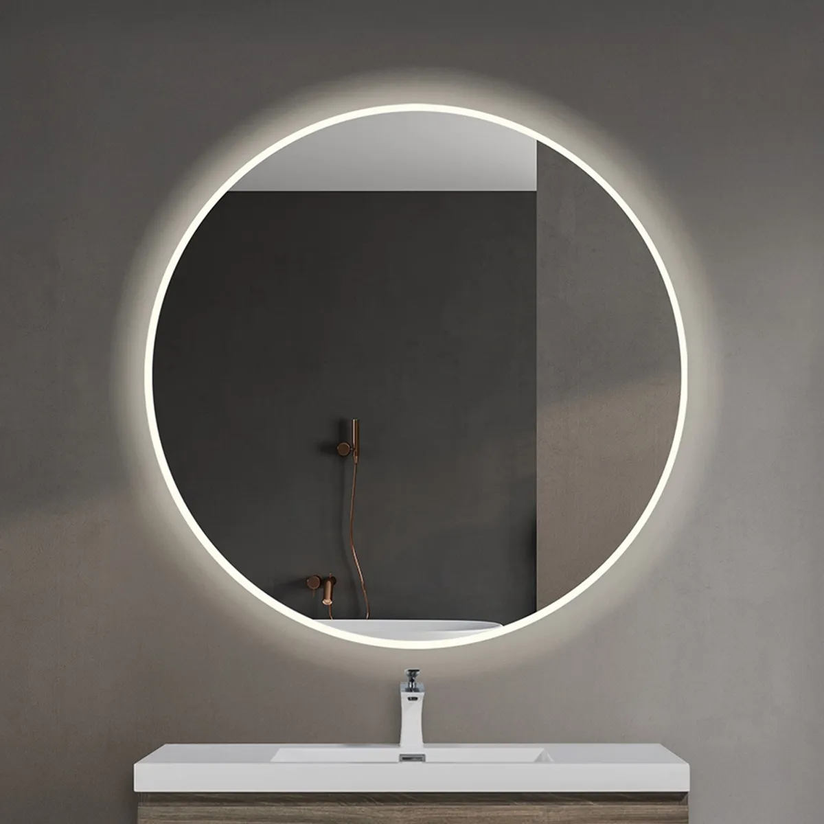 Badnor Lissie rundt baderomsspeil (110cm) med LED-belysning