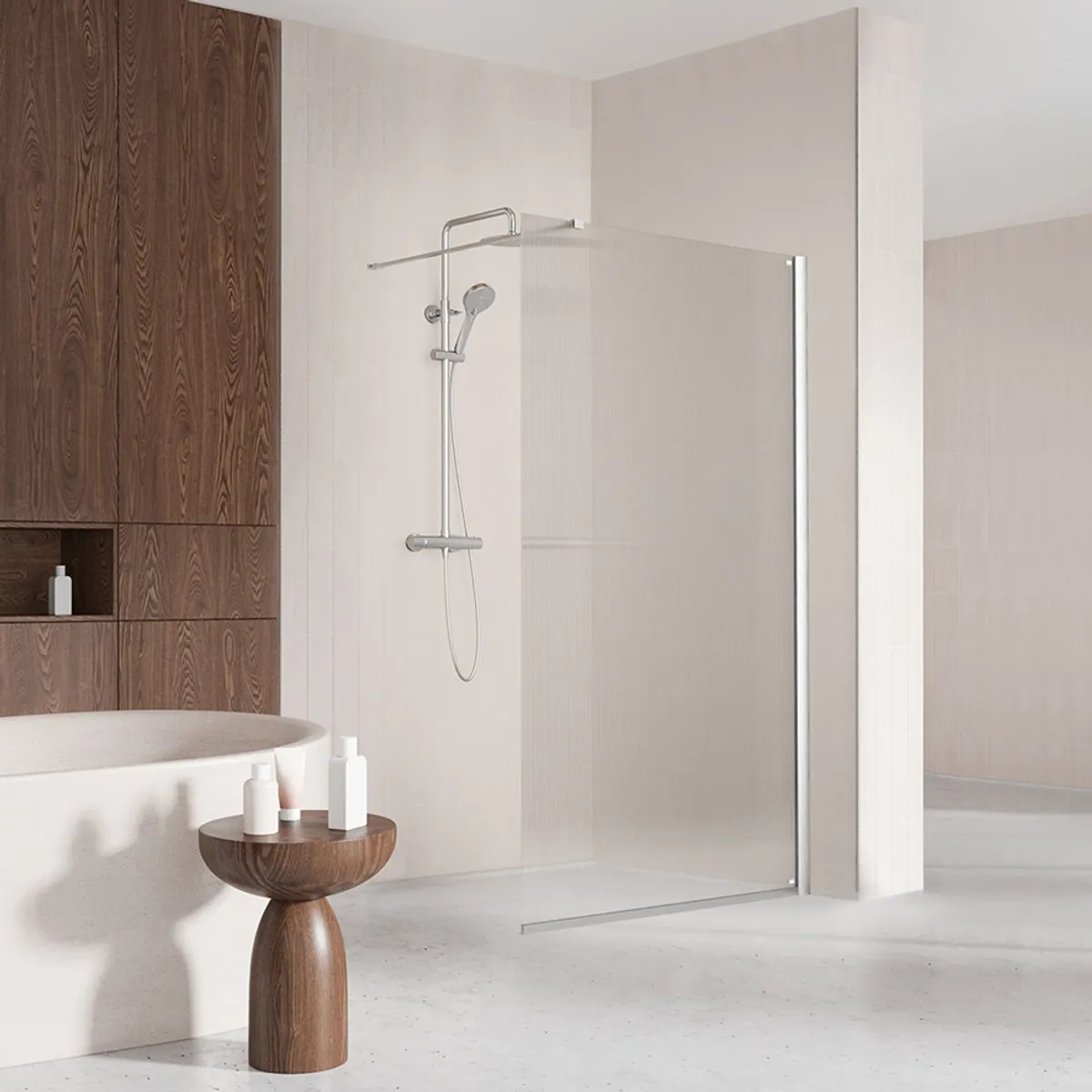 Badnor Shildon dusjvegg/walk-in hjørne - KROM - FLUTED glassfelt - 110cm