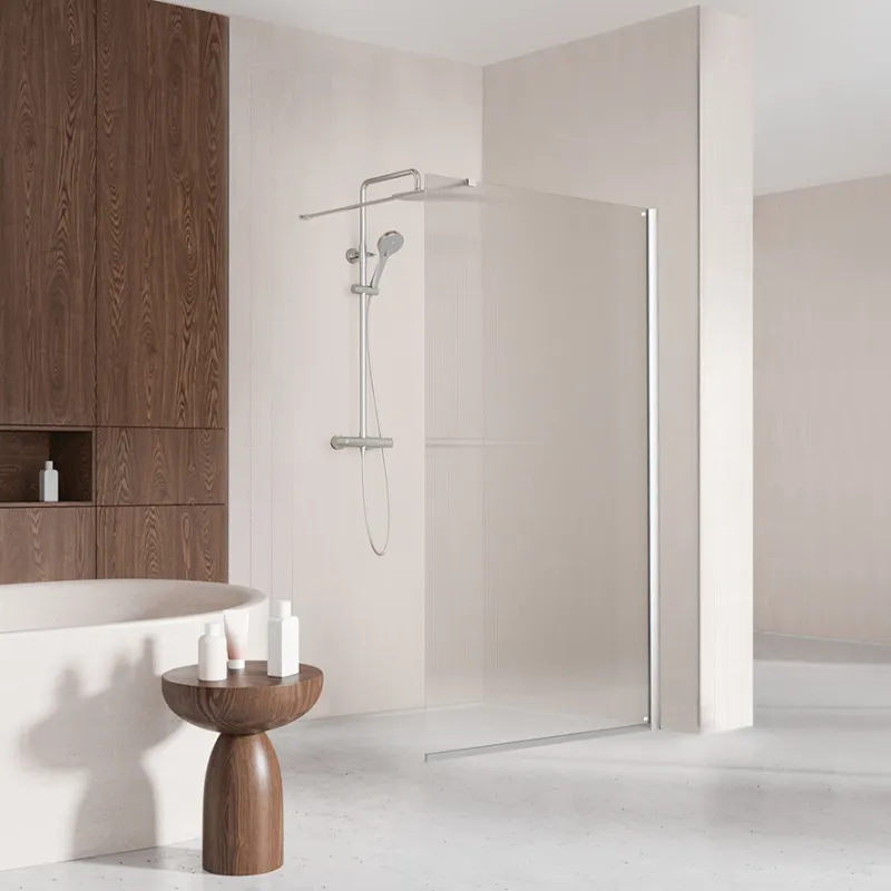 Badnor Shildon dusjvegg/walk-in hjørne - KROM - FLUTED glassfelt - 110cm