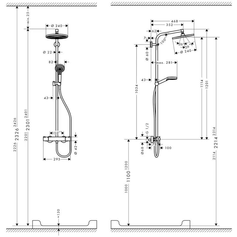 Hansgrohe Crometta S 240 takdusjsett inkl. termostatbatteri