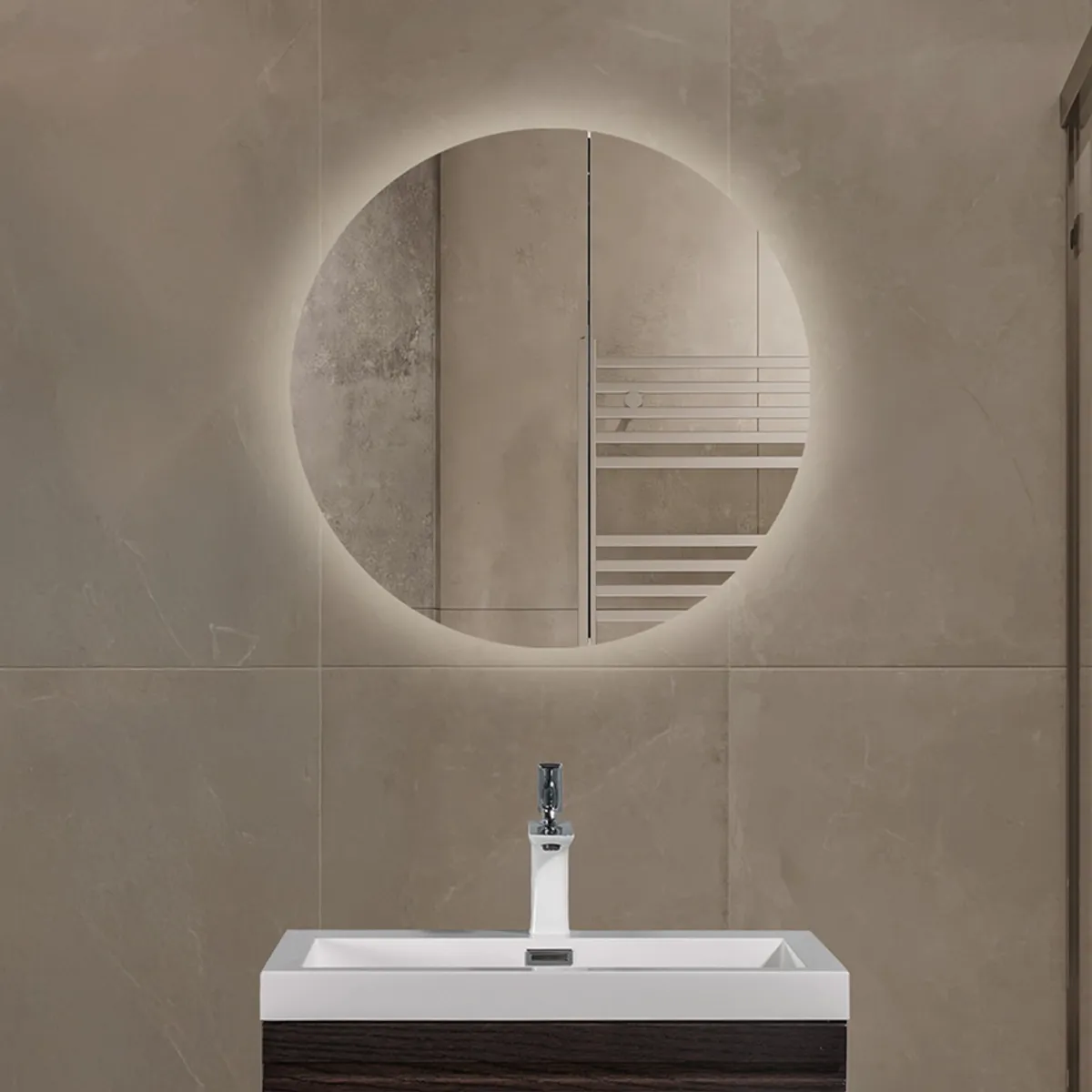 Badnor Live RUNDT SPEILSKAP (60cm) m/ LED- belysning - sort