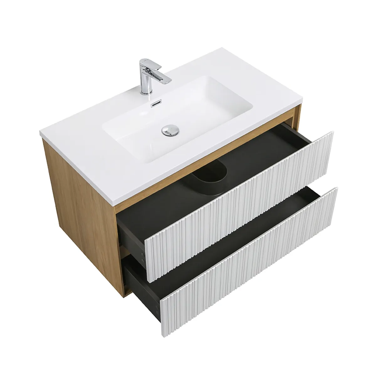 Badnor Marikken 90cm servantskap i LYS EIK/HVIT SPILE, m/hvit servant