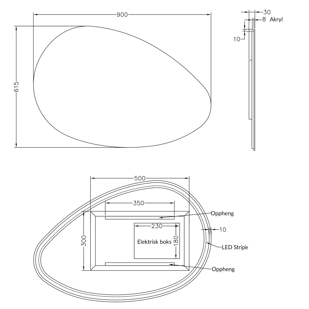Badnor Melissa 90cm mbl.pk (97310) Lucy speil m/lys
