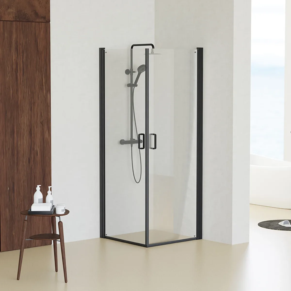 Badnor Grays dusjhjørne (rett) 70x70cm, matt sort, klart glass 