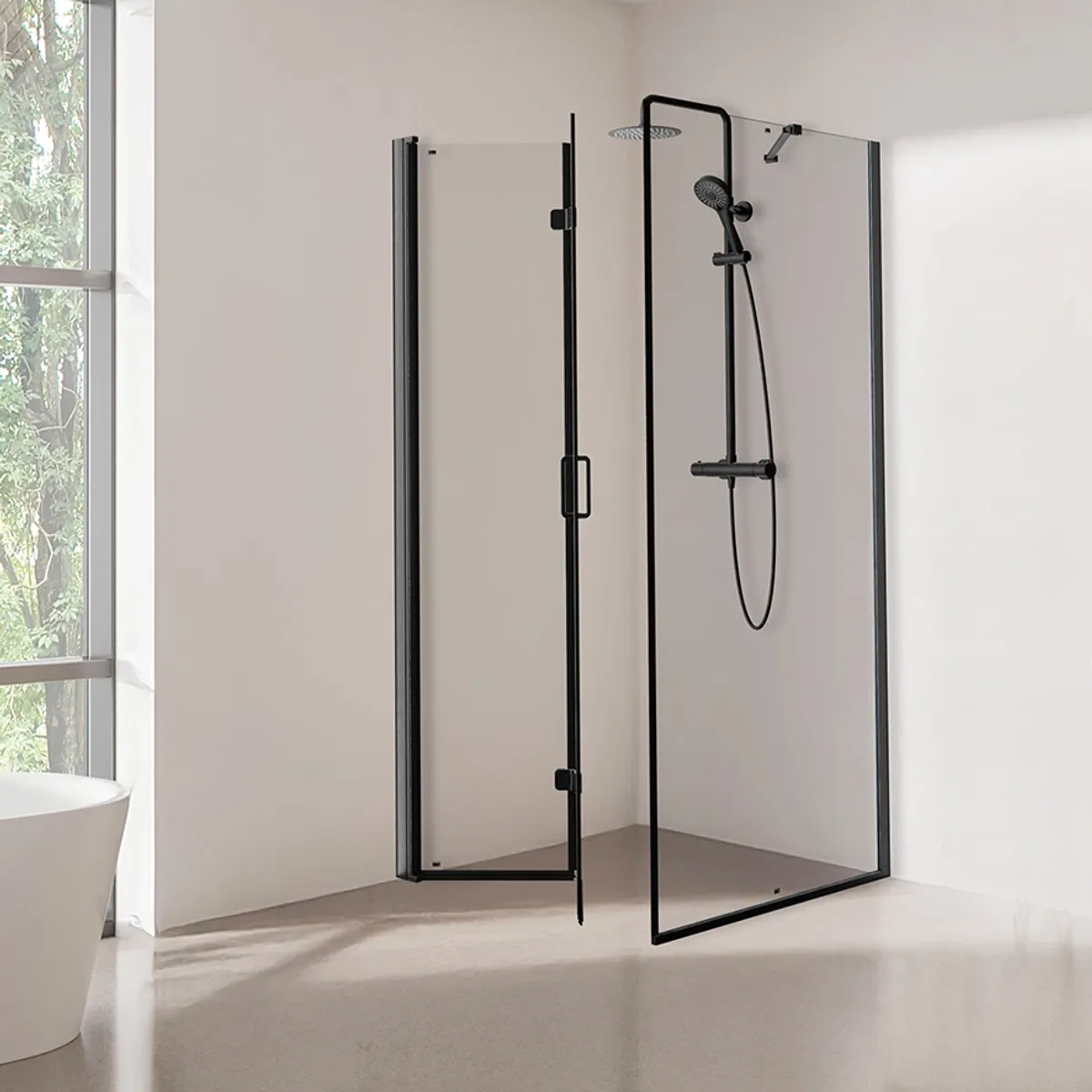 Badnor Clifford dusjhjørne fastfelt + foldedør 90x90cm