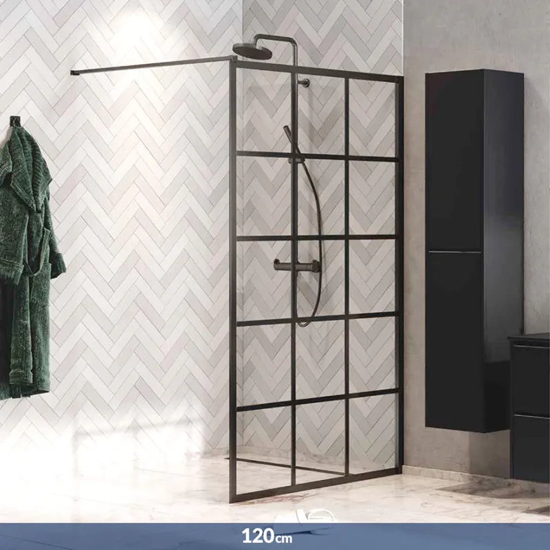 Matrix Walk-in fastfelt med ruter 120cm - sort