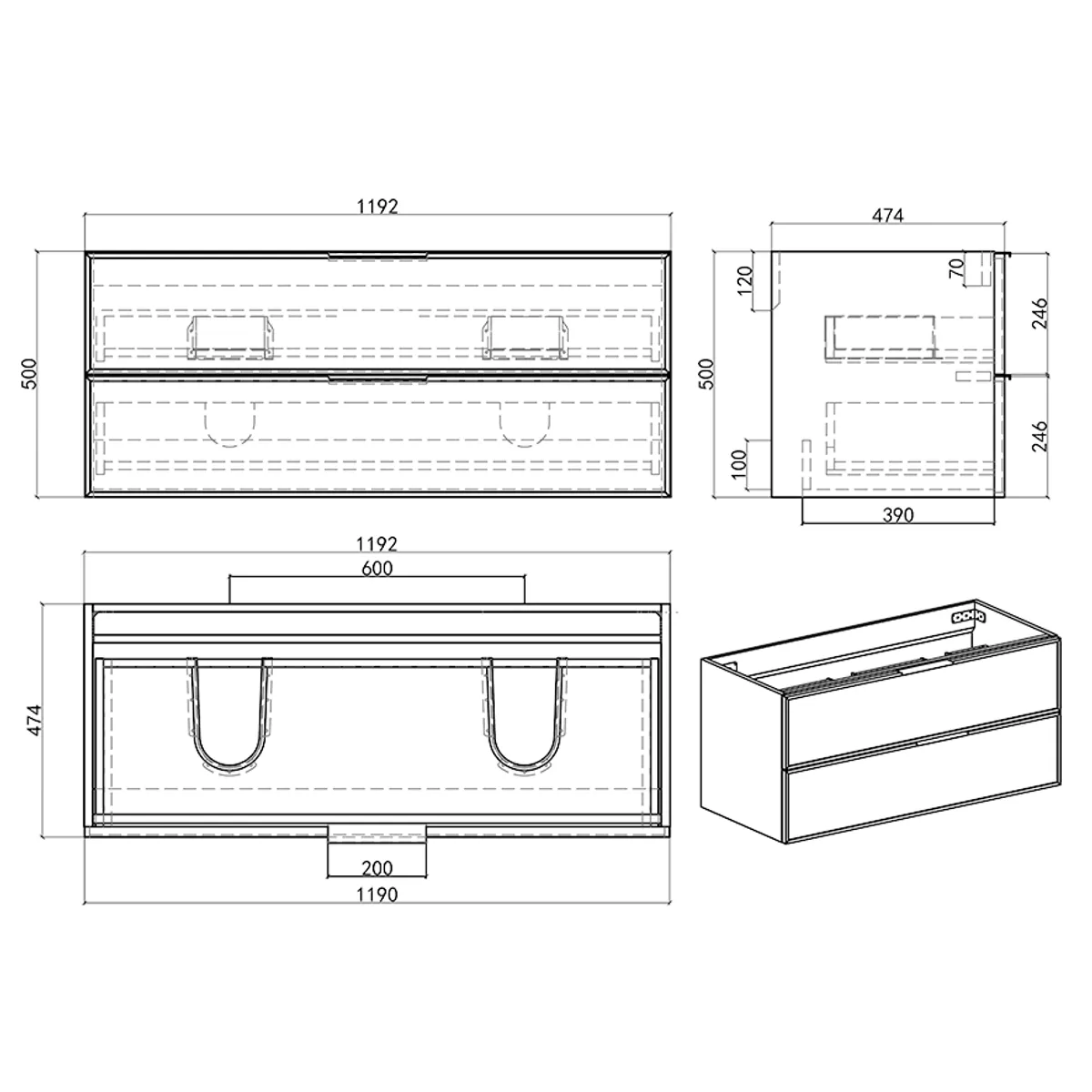 Badnor Melissa 120cm servantskap m/dobbel HVIT servant