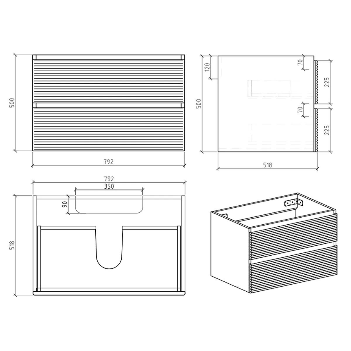 Badnor Maiken 80+40cm mbl.pk. (9419) Leon speilskap m/lys