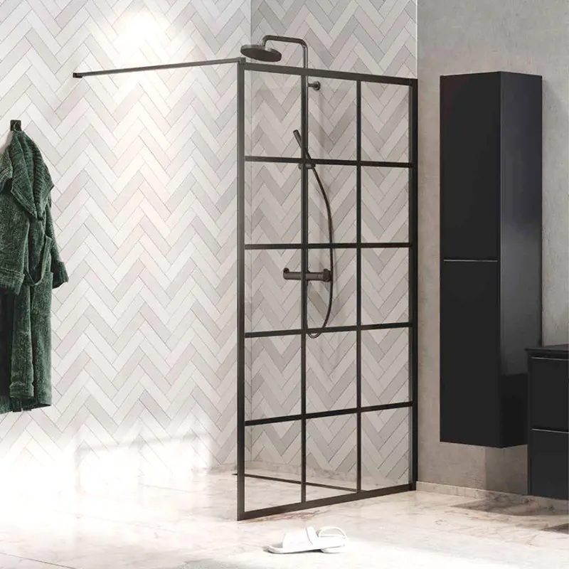 Matrix Walk-in fastfelt med ruter 90cm - sort