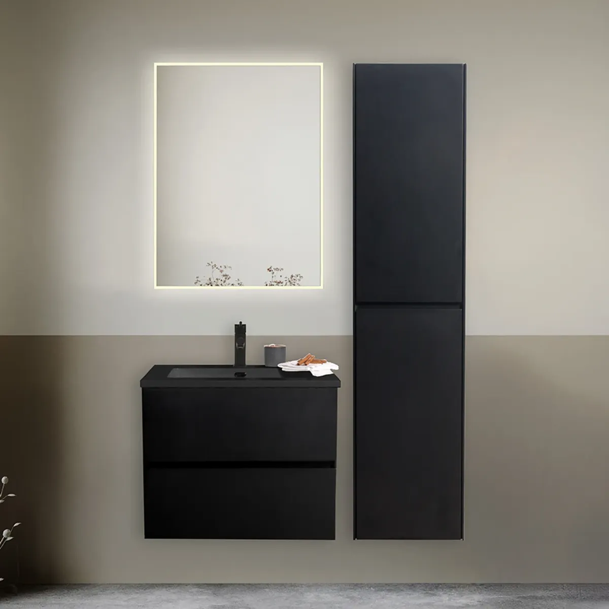 Badnor Melanie SORT 60+40cm - sort servant (0412) Lotte speil m/lys