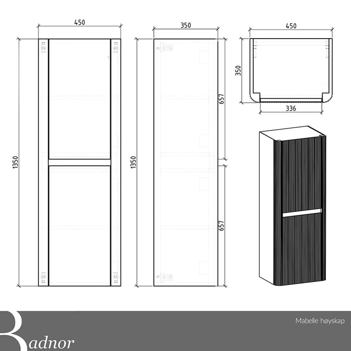 Badnor Mabelle 160+40cm (VENSTRE) mbl.pk (9813) Sienna speil