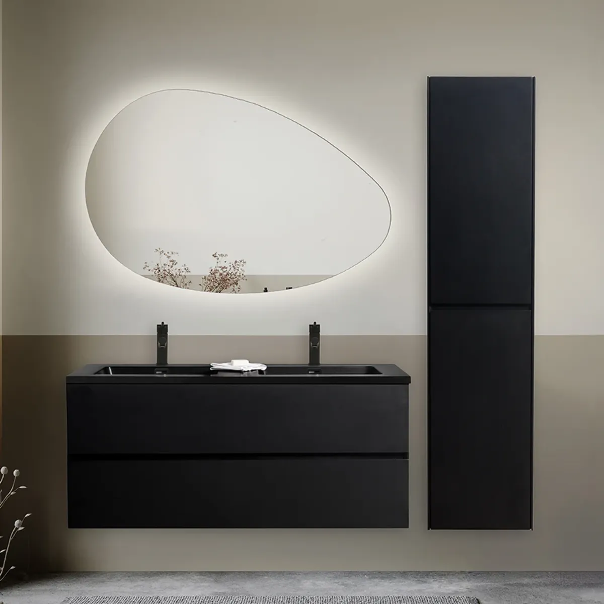 Badnor Melanie SORT 120+40cm - dobbel sort servant (0316) Lucy speil