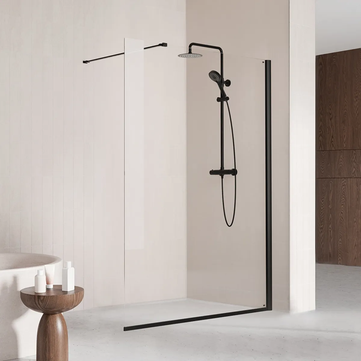 Badnor Køhler ll dusjvegg/walk-in hjørne - 140x200cm- MATT SORT