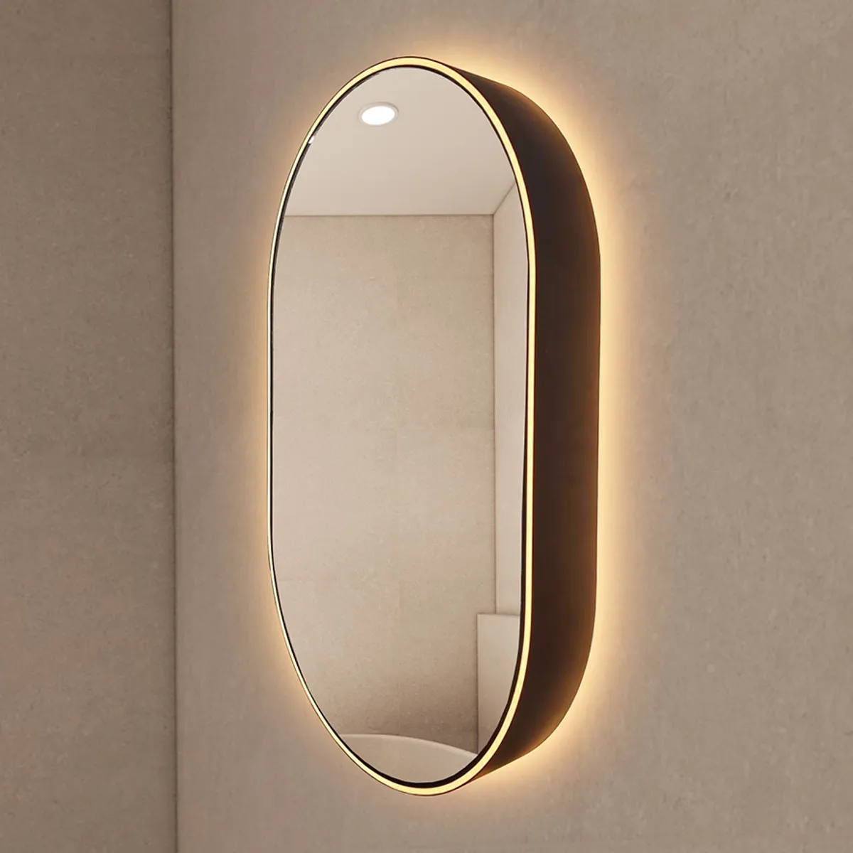 Badnor Sontona ovalt speilskap (50cm) m/LED-belysning, antidugg, stikkontakt & USB - SORT