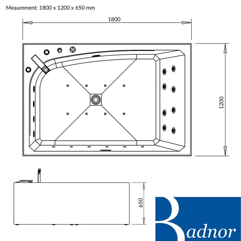 Badnor Reinette designbadekar m/luft-vann-massasje 180x120cm