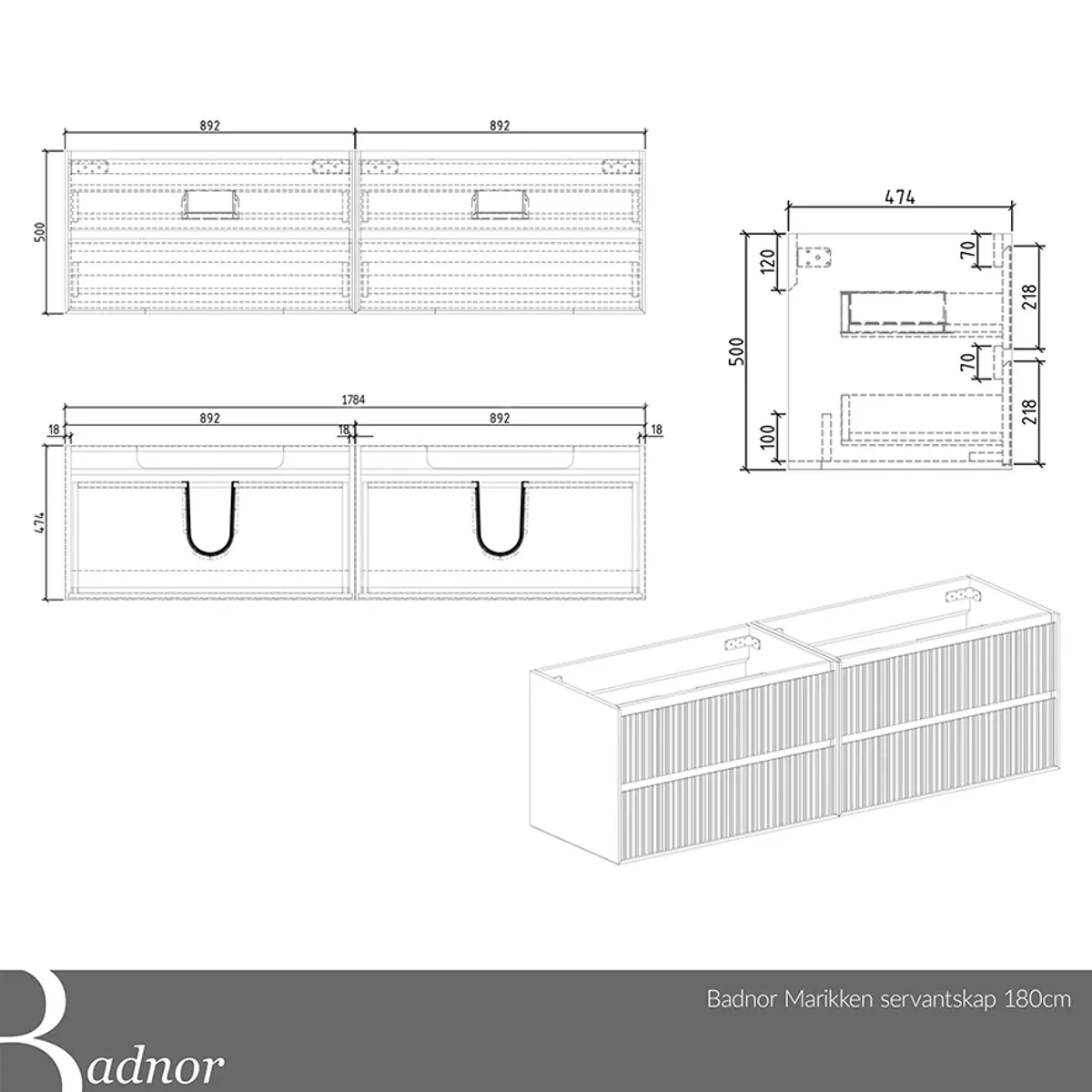 Badnor Marikken 180cm mbl.pk. (2511) Lilly speilskap