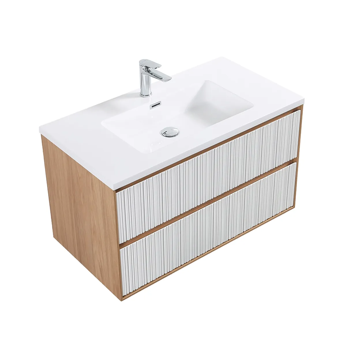 Badnor Marikken 90cm servantskap i LYS EIK/HVIT SPILE, m/hvit servant