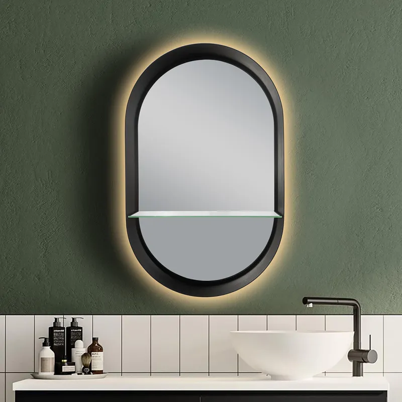 Badnor Sandra ovalt baderomsspeil (60cm) m/glasshylle og lys