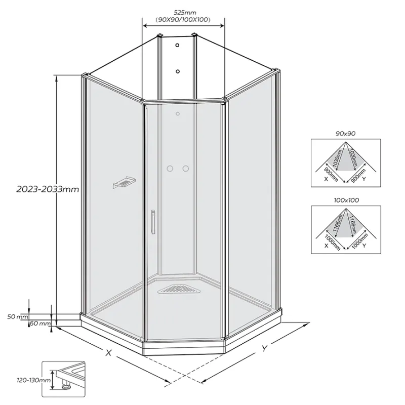 Badnor Nordica White lux 7-3 dusjkabinett 100x100cm m/takdusjsett