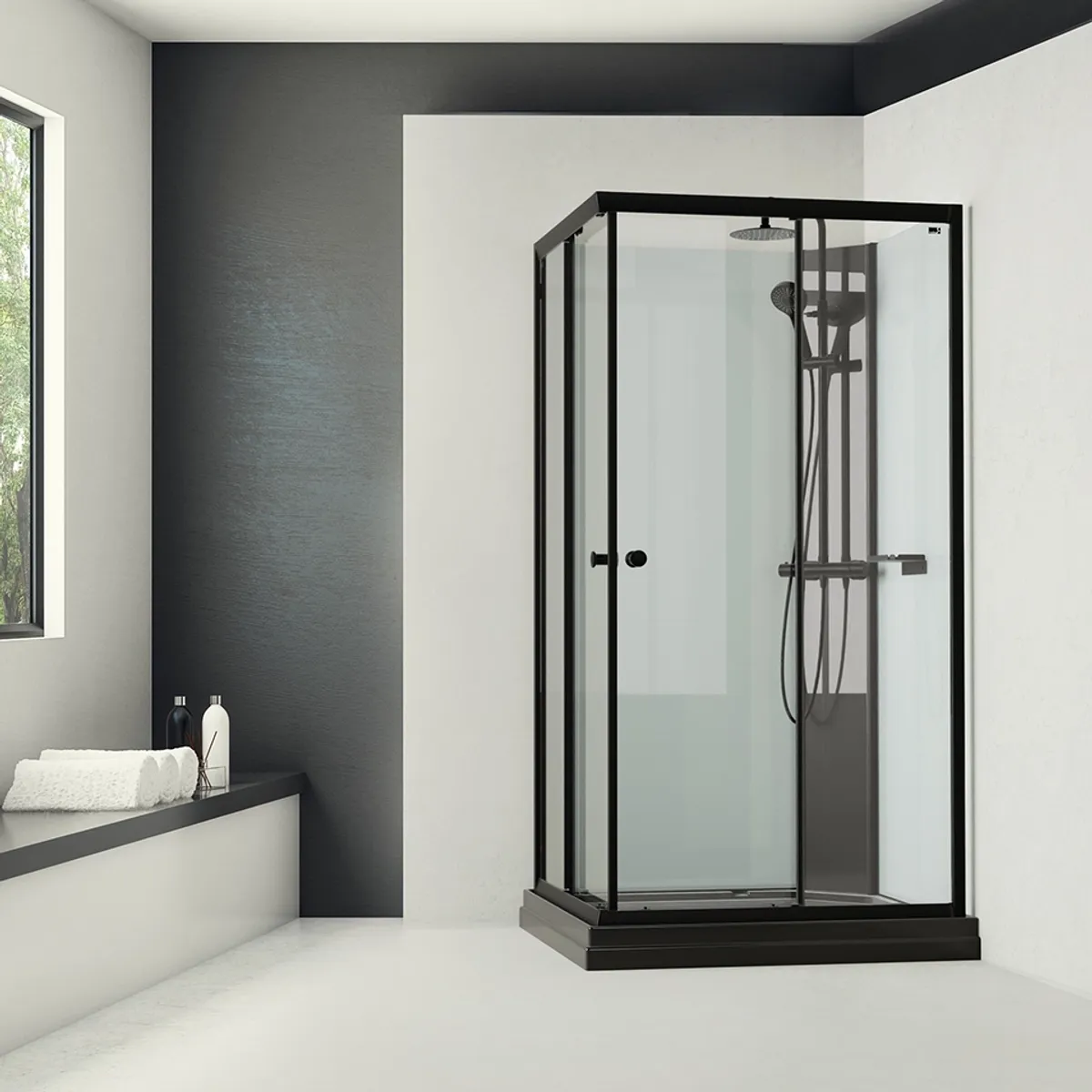 Badnor Scandia Black lux 8-2 dusjkabinett 105x90cm m/takdusjsett