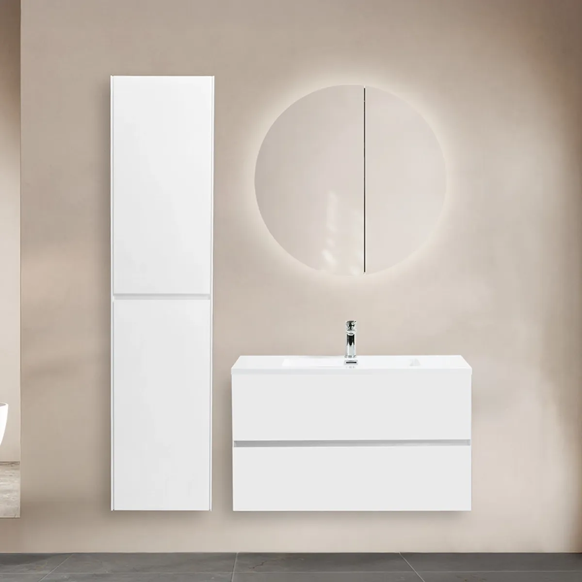 Badnor Melanie HVIT 90+40cm mbl.pk (1316) Leon speilskap