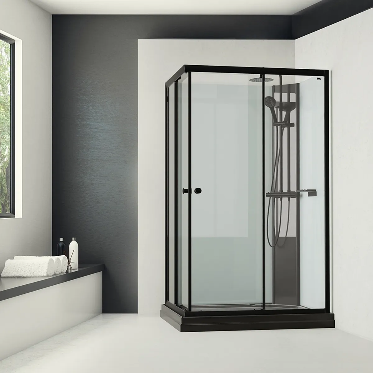 Badnor Scandia Black lux 8-3 dusjkabinett 120x90cm m/takdusjsett