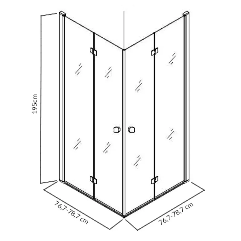 Pyxis dusjhjørne foldedører 70x80cm, matt sort