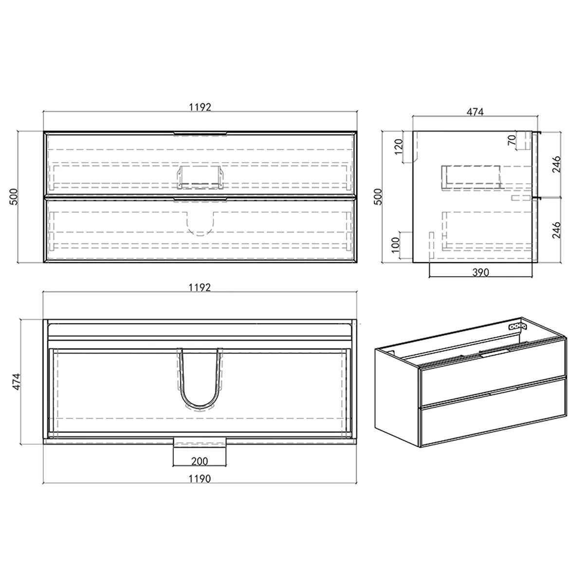 Badnor Melissa 120cm mbl.pk m/enkel servant (98420) Leah speilskap m/lys