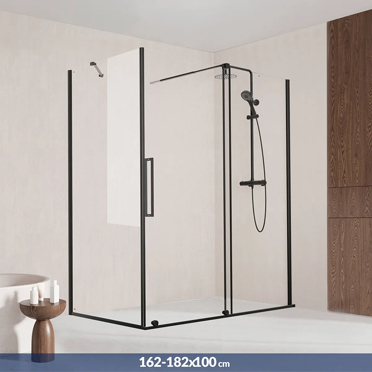 Badnor Køhler ll Dusjhjørne m/skyvedør 162-182x100cm - matt sort