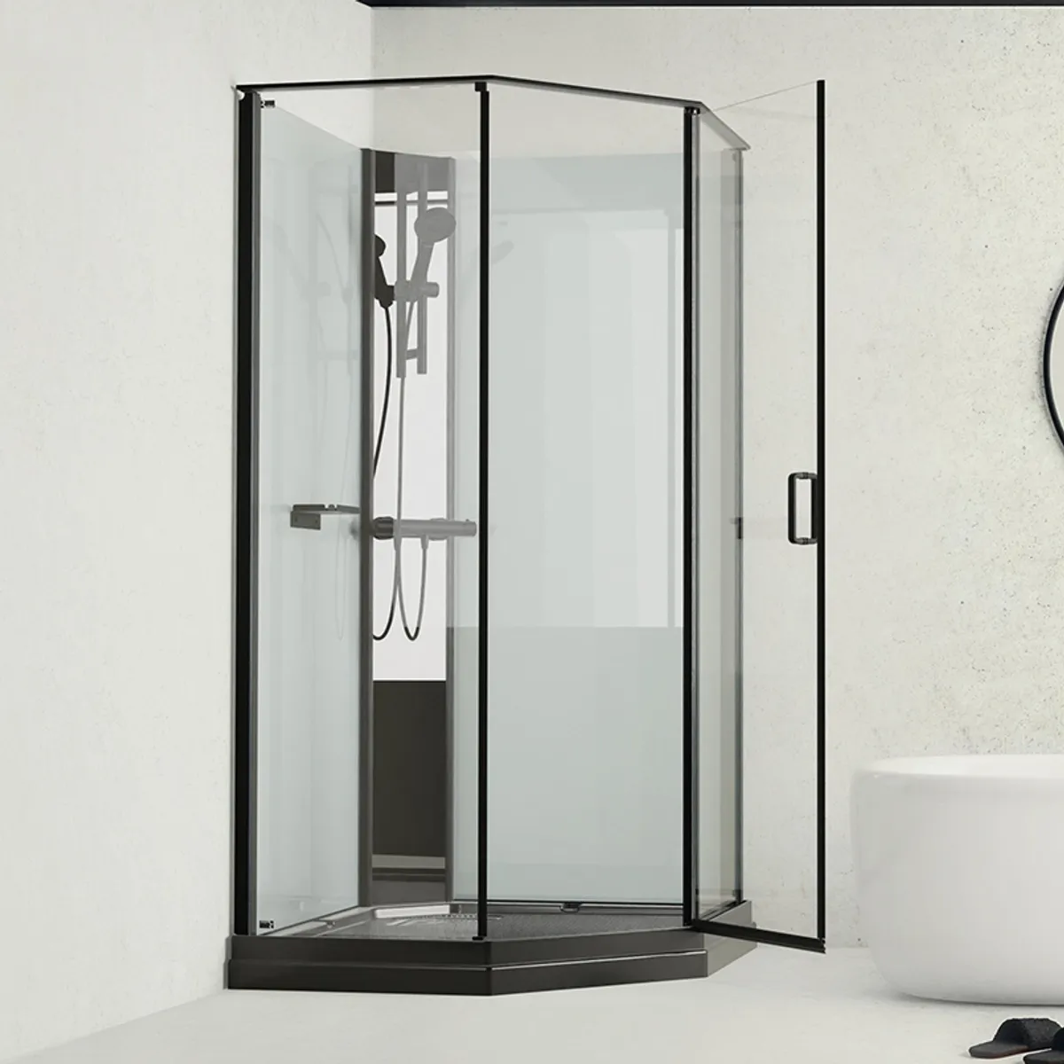 Badnor Scandia Black lux 7-3 dusjkabinett 100x100cm m/dusjsett