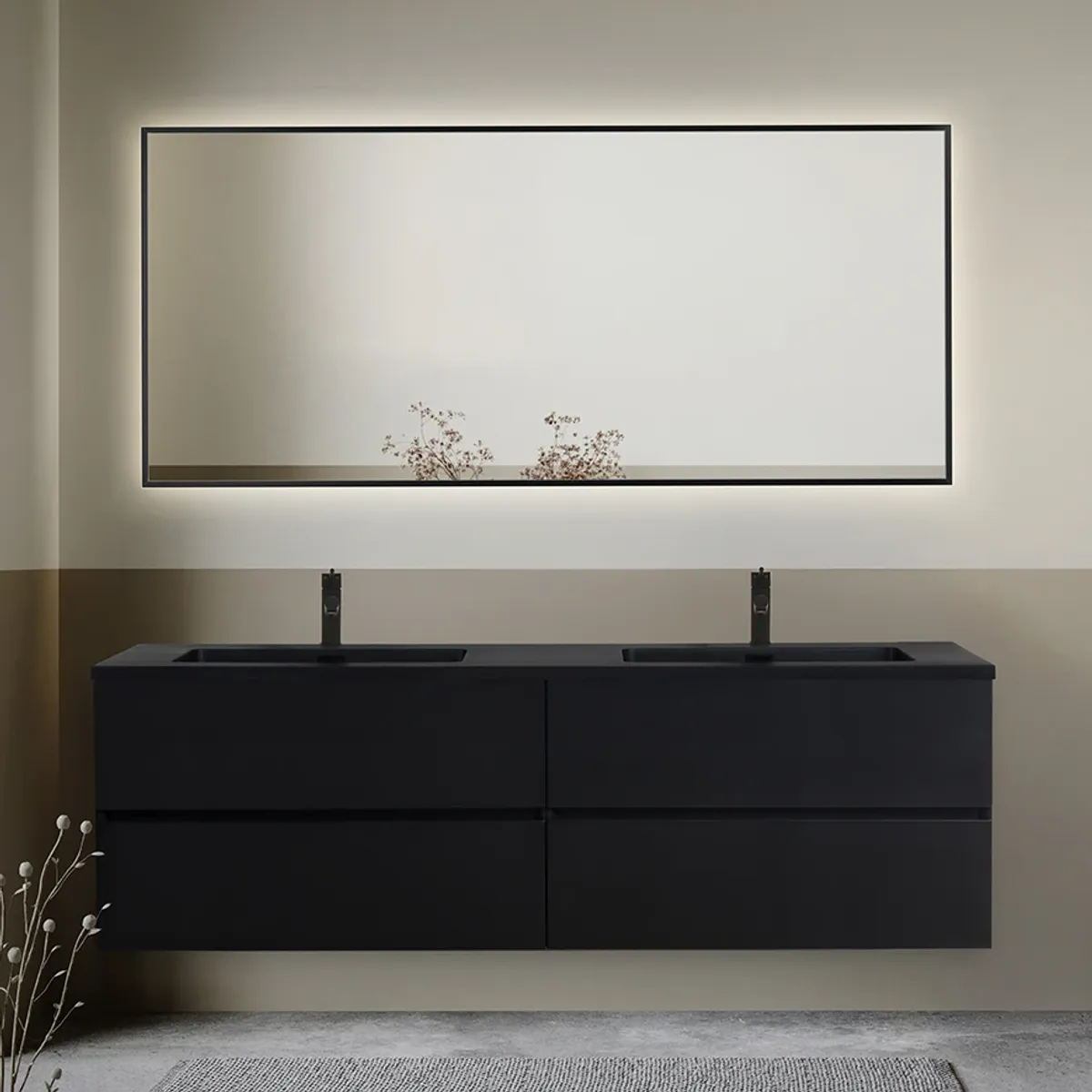 Badnor Melanie SORT 180cm - sort servant (0606) Saga speil