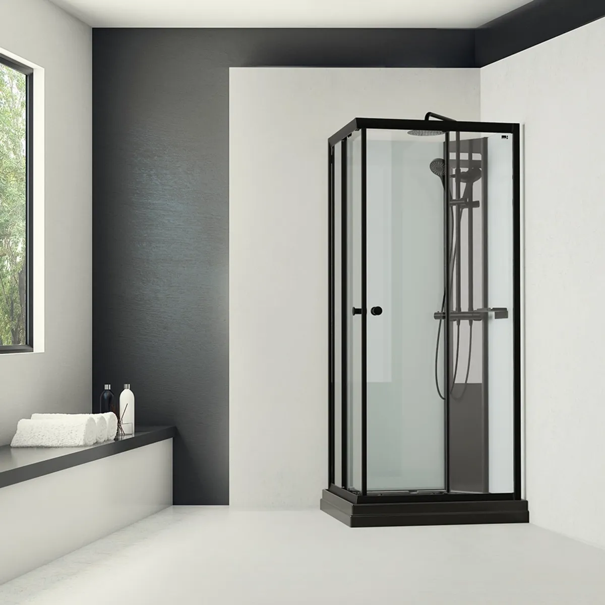 Badnor Scandia Black lux 8-0 dusjkabinett 90x70cm m/takdusjsett
