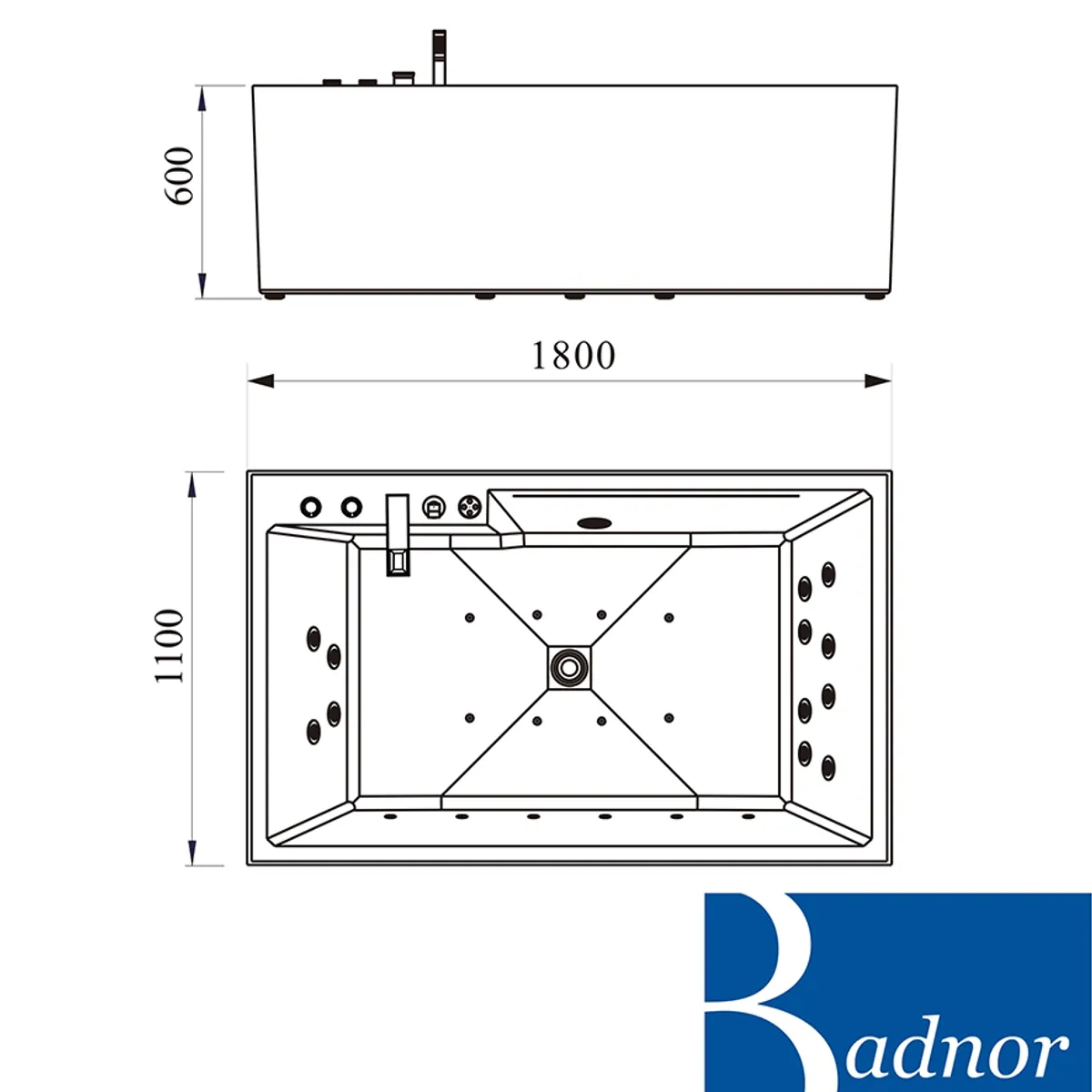 B-VARE: Badnor Sancia designbadekar m/luft-vann-massasje 180x110cm