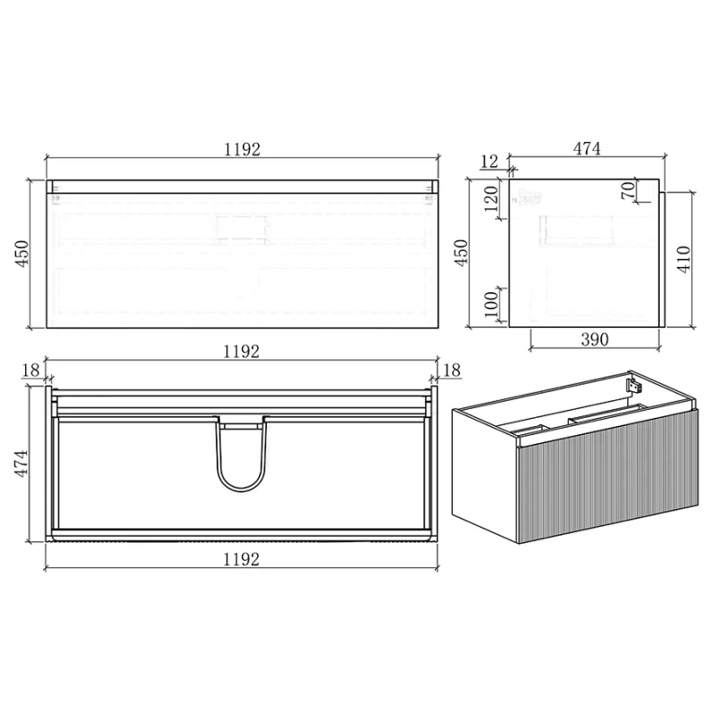 Badnor Mathea 120cm (enkel) mbl.pk (9301) Sandy speil m/lys